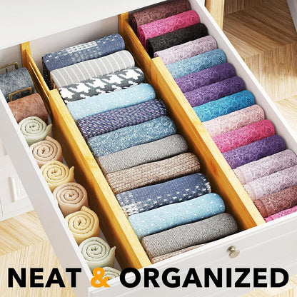 SpaceAid Bamboo 4 Pack Dresser Drawer Dividers, 4.65“ High Adjustable 12.5“-17” Drawer Organizers, Expandable Organization for Clothing, Clothes, Dressers, Black
