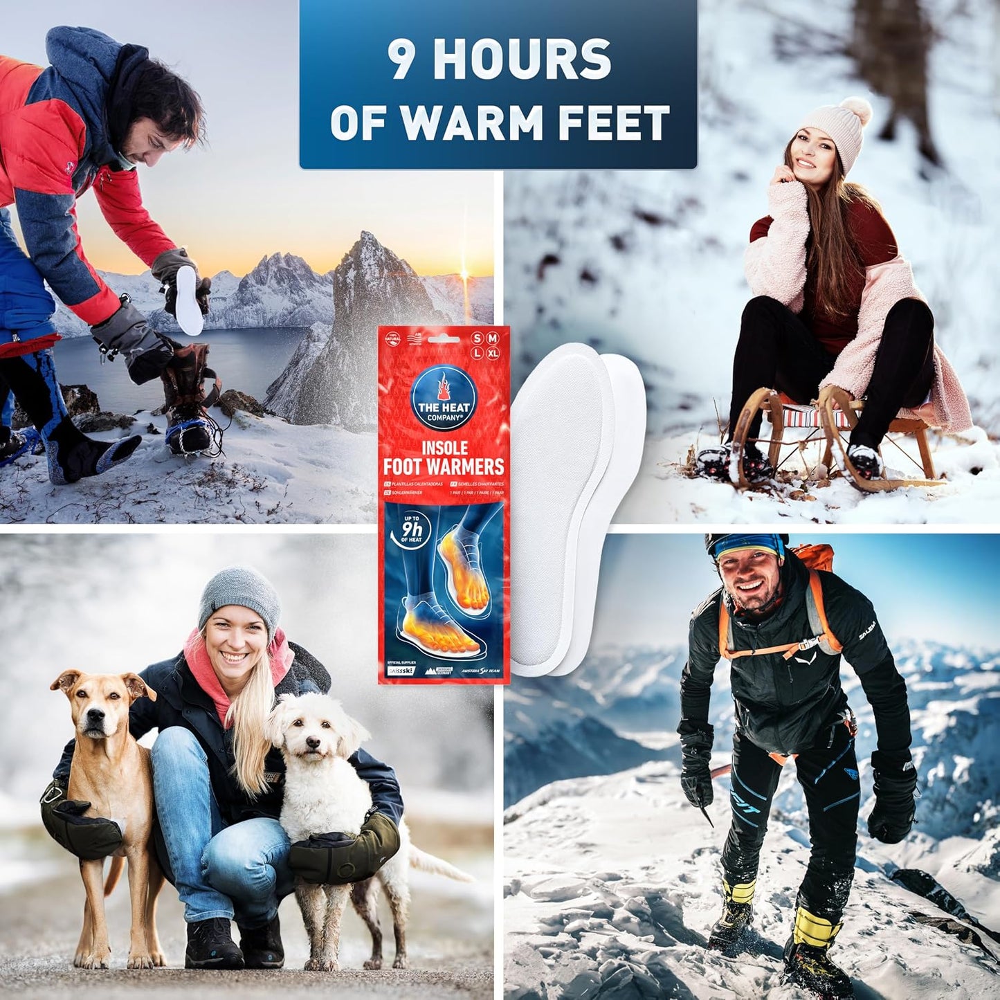 THE HEAT COMPANY Insole Foot Warmers - 6, 12 or 32 Pairs – S, M, L, XL – 9h of Warmth - Air Activated Feet Warmers - Purely Natural - Toe Warmers for Feet - Insole Foot Warmers for Women & Men