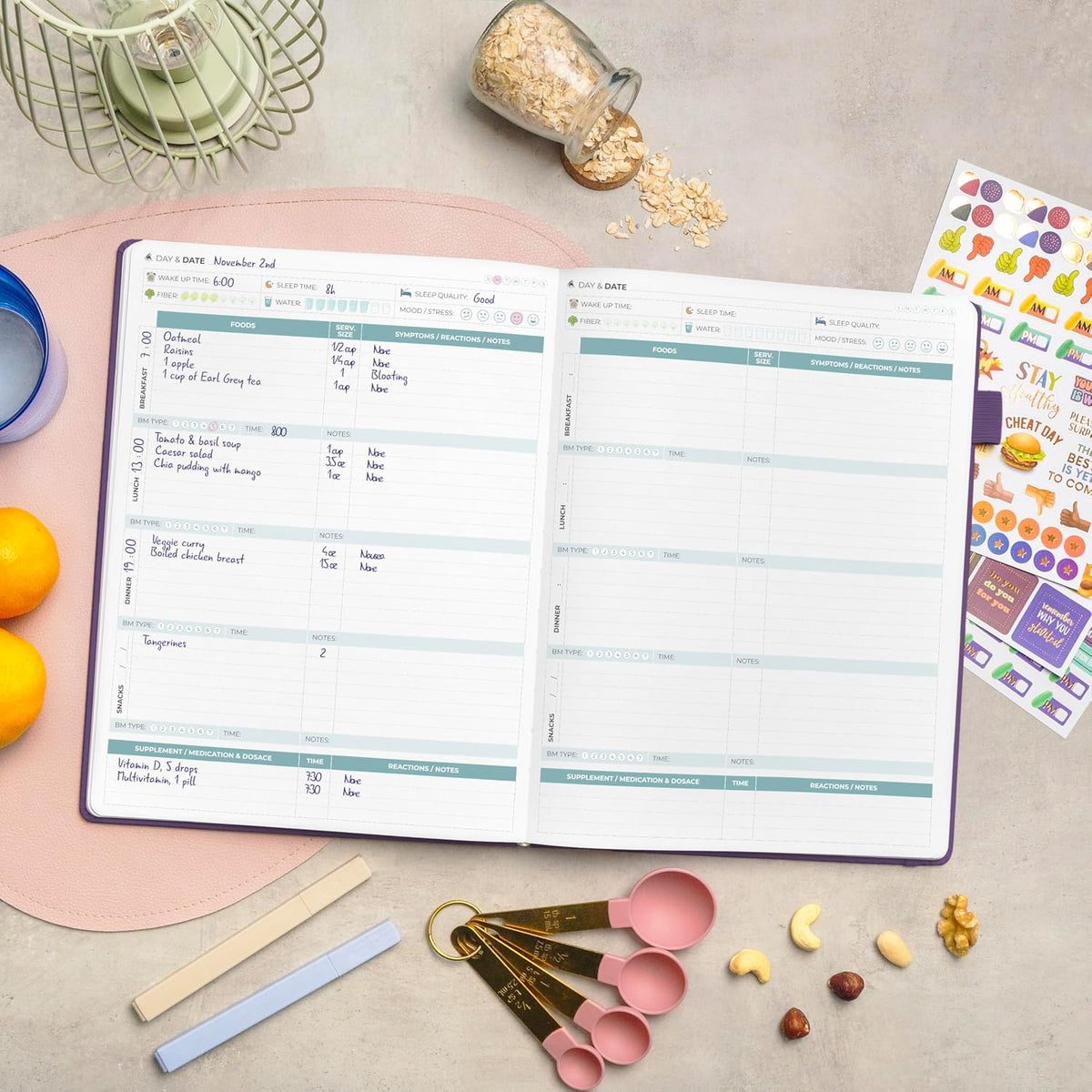 Clever Fox Food Sensitivity Journal & Symptom Diary, 8.5x11 Purple