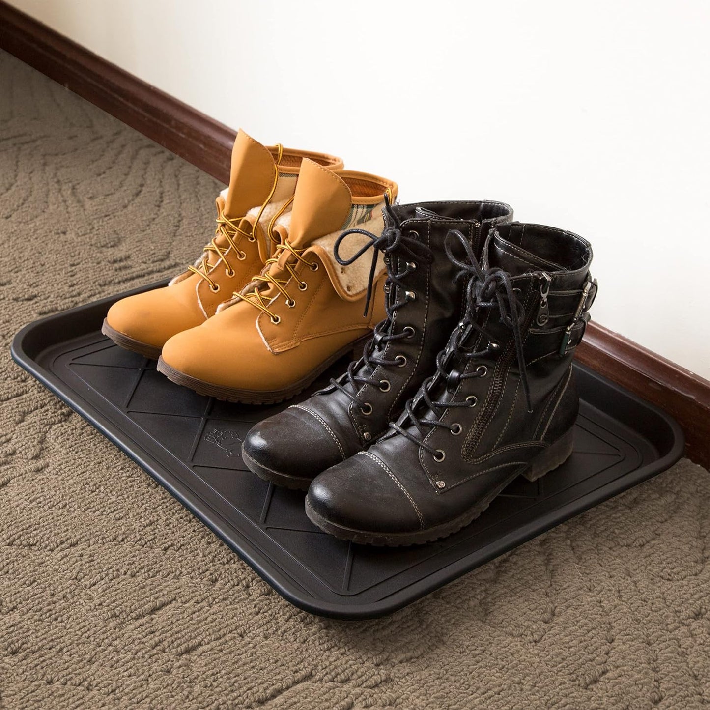 All-Weather Boot Tray - Water-Resistant Plastic Mud Pan, Pet Food Tray, and Outdoor or Indoor Shoe Mat for Entryway by Stalwart (Black)