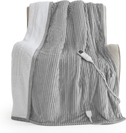 Bedsure GentleSoft Heated Blanket Throw - Soft Ribbed Flannel Electric Blanket, Gifts for Grandma (50x60 inches, Grey)