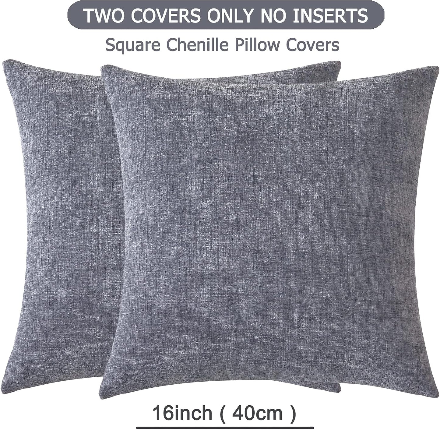 GAWAMAY Lumbar Support Pillow Decorative Rectangle Throw Pillow Covers 12"x20" Inch Set of 2, Soft Chenille Fall Pillowcase for Living Room Bedroom Sofa Couch Cushion Cover Grey 30x50cm (No Insert)