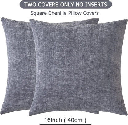 GAWAMAY Lumbar Support Pillow Decorative Rectangle Throw Pillow Covers 12"x20" Inch Set of 2, Soft Chenille Fall Pillowcase for Living Room Bedroom Sofa Couch Cushion Cover Grey 30x50cm (No Insert)