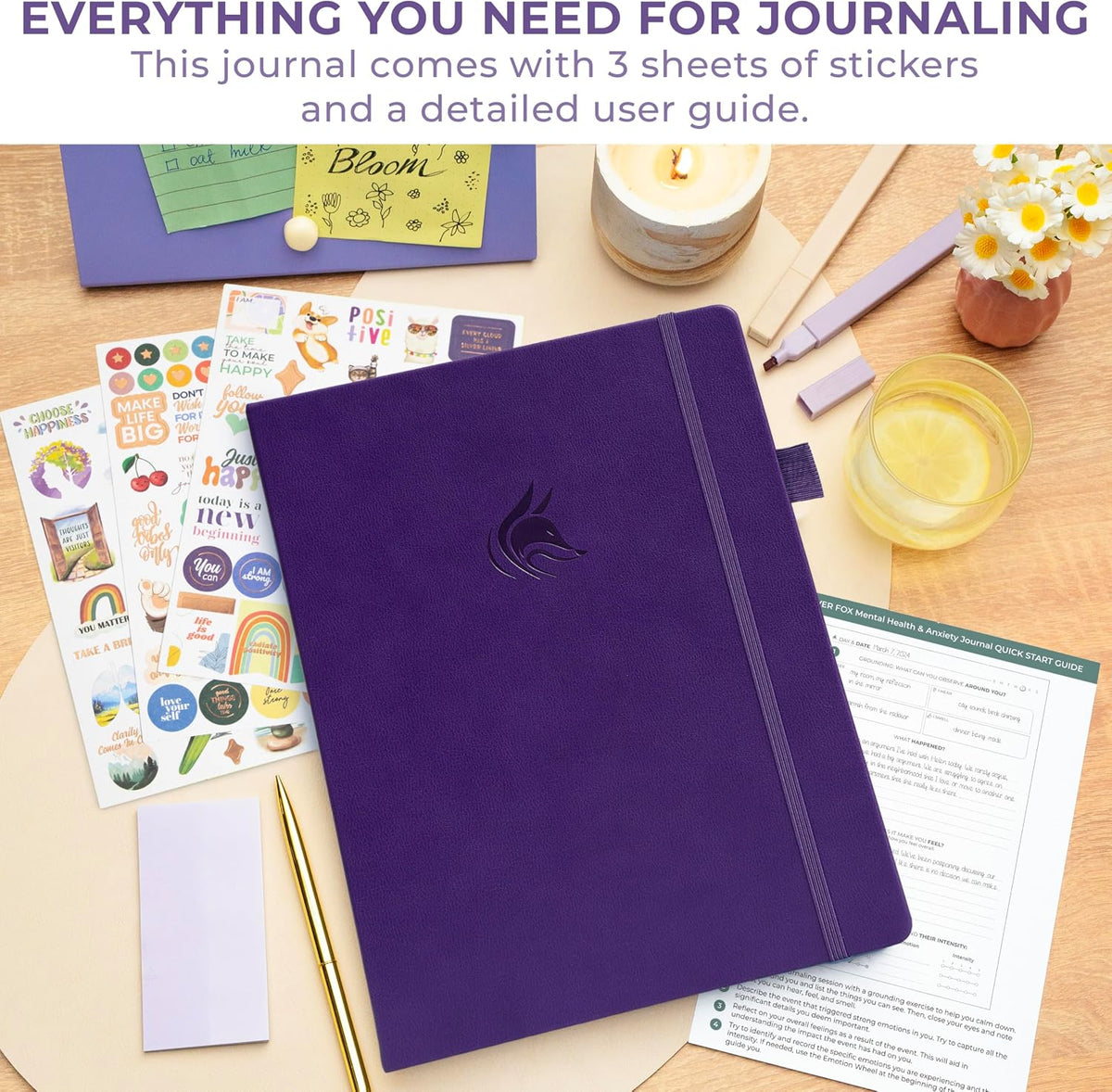 Clever Fox Mental Health & Anxiety Journal CBT Prompts 5.8x8.3 Lavender