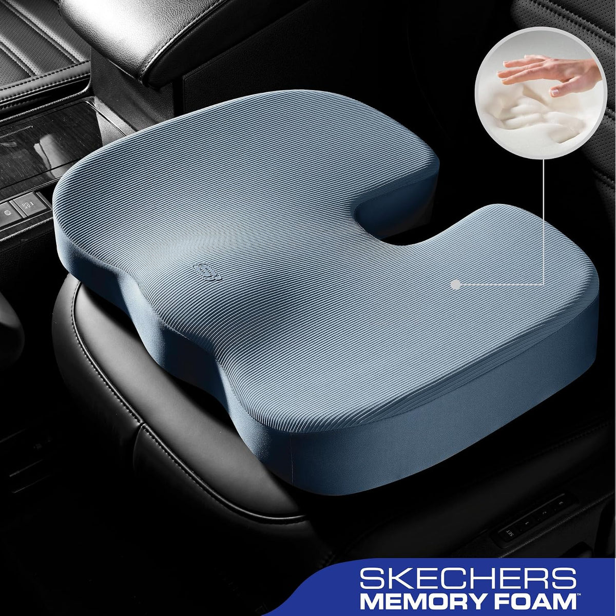 Skechers Memory Foam Seat Cushion,Office Chair Cushion for Tailbone Pain Relief,Butt Pillow for Office Chair,Car seat Cushion,Computer Desk,Long Sitting Office Workers,and Car Drivers,Black