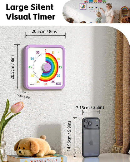 8-Inch Large Visual Timer for Kids 60-Minute Classroom Timer Magnetic | Countdown Timer with Pause Kickstands, Time Management Tool ADHD Timer Home School Kitchen and Office