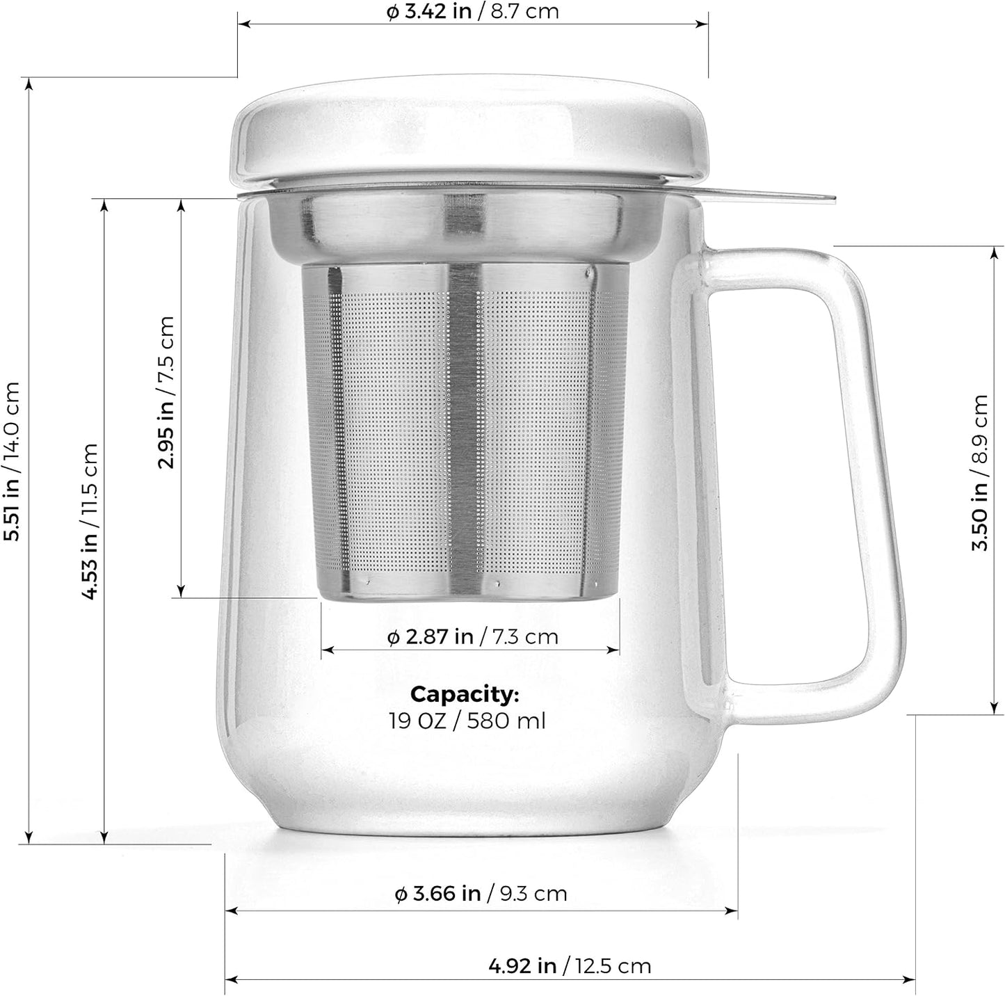 Tealyra - Peak Ceramic Red Tea Cup Infuser - 19-ounce - Large Tea High-Fired Ceramic Mug with Lid and Stainless Steel Infuser - Tea-For-One Perfect Set for Office and Home Uses - 580 milliliter