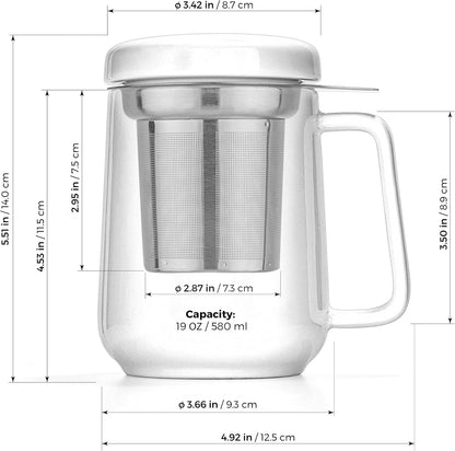 Tealyra - Peak Ceramic Red Tea Cup Infuser - 19-ounce - Large Tea High-Fired Ceramic Mug with Lid and Stainless Steel Infuser - Tea-For-One Perfect Set for Office and Home Uses - 580 milliliter