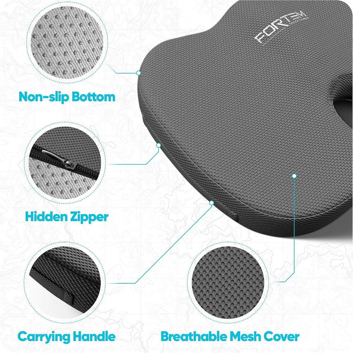 FORTEM Seat Cushion, Office Chair Cushion for Tailbone Sciatica Pain Relief