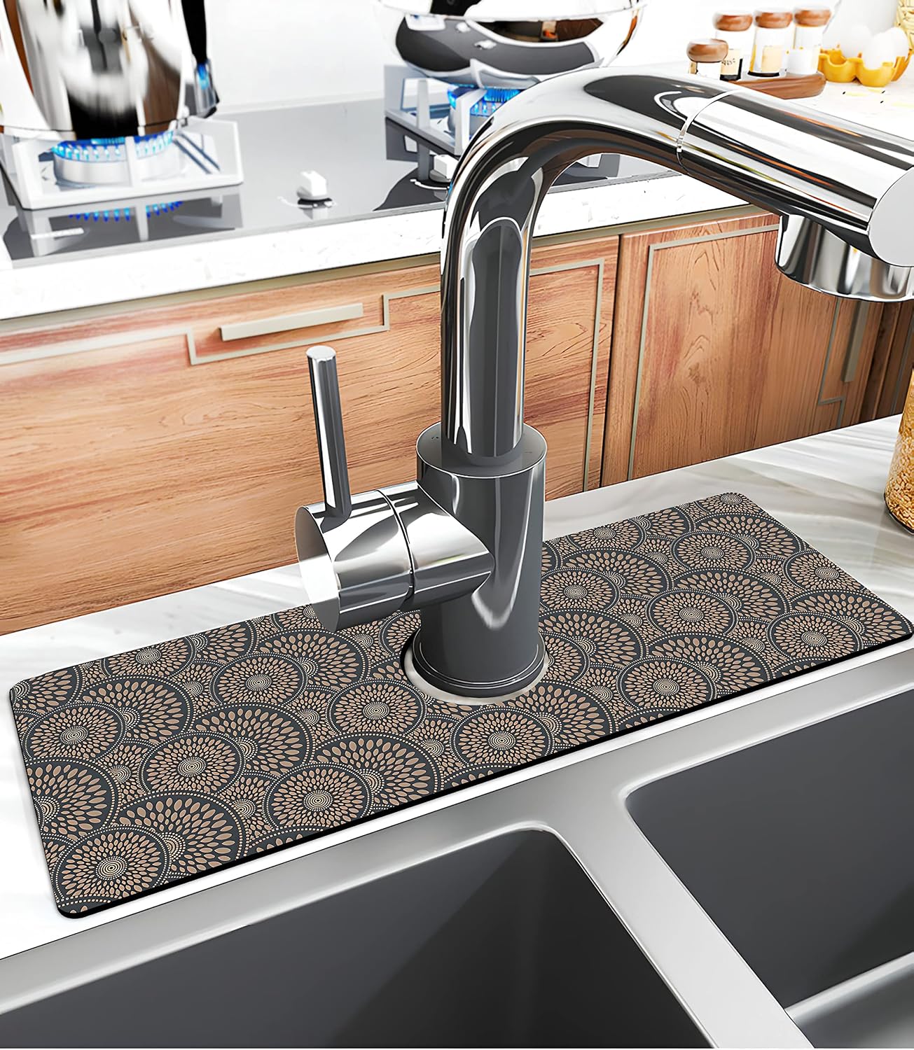 Kitchen Sink Splash Guard Faucet Mat Super Absorbent Fast Drying Mat Sink Gadgets Splash Guard Behind Faucet Drip Catcher for Kitchen (Pink Red Roses Floral, 23.5x5.5in)