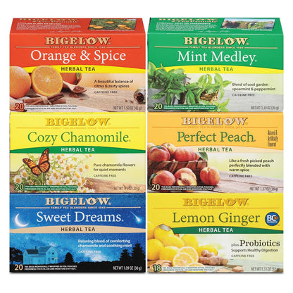 Bigelow Tea, Caffeine Free, 6 Flavor Herbal Tea Variety Pack, Pack of 6