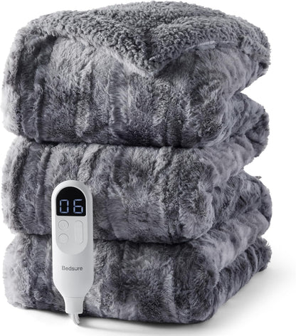 Bedsure Heated Blanket Throw, Soft Electric Blanket with Preheat, Cream