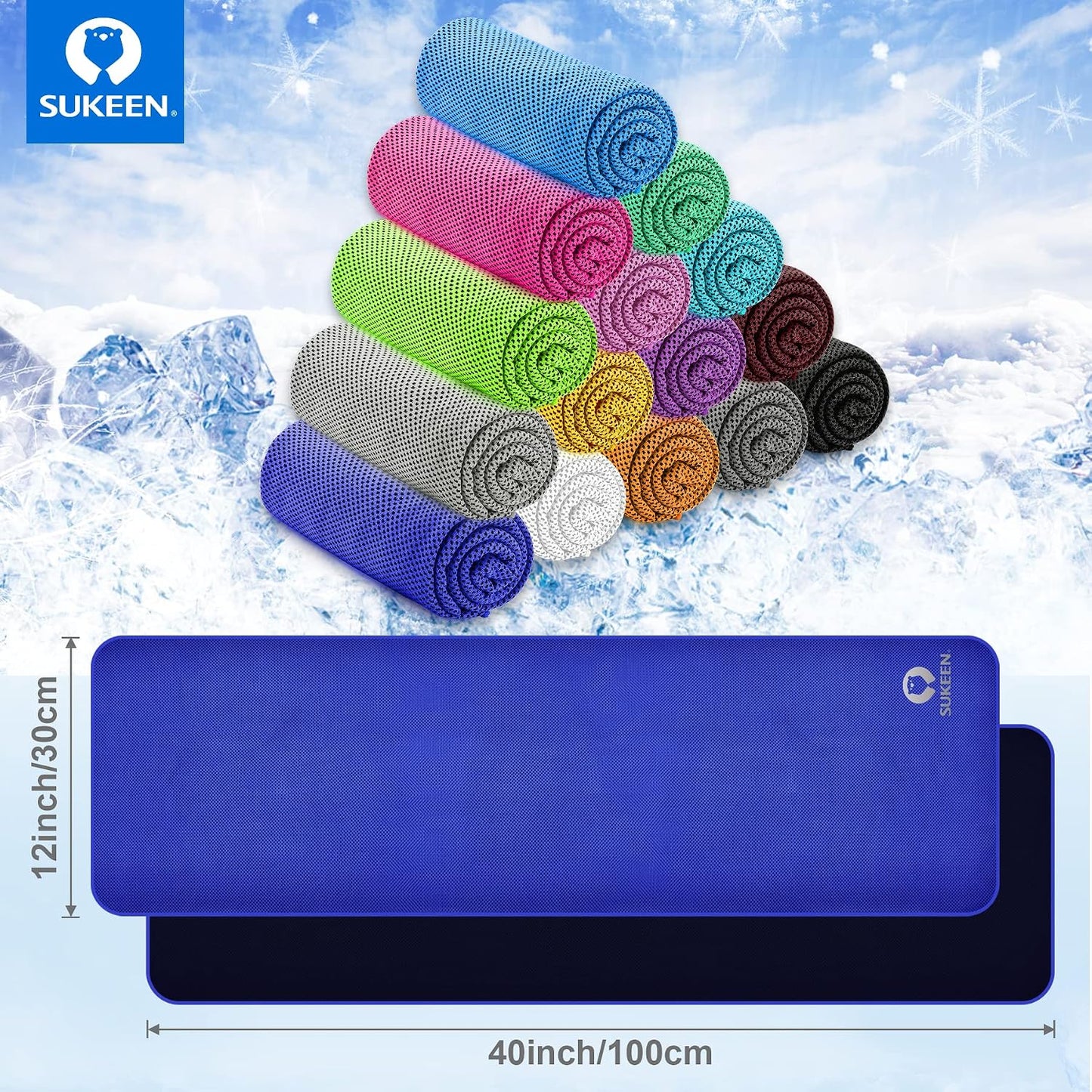 Sukeen Cooling Towels 6 Pack (40"x12"), Cooling Neck Wraps, Ice Towels, Microfiber Breathable Cooling Towel for Hot Weather, Sweat Towel for Gym, Sport, Running, Golf, Workout, Camping, Fitness