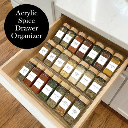 Acrylic Spice Drawer Organizer 4 PK, Expandable 13"-26" Acrylic Spice Rack for Drawer Seasoning Organizer Tray, Shelf Stackable 4-Tier Herb Jar Rack Insert for Kitchen Cabinet, Herb Jars Not Included