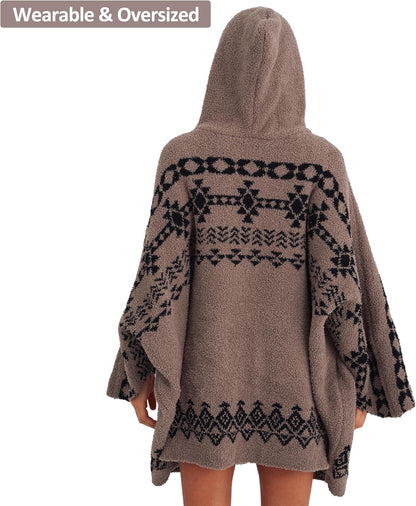 WDCOZY Wearable Blanket Hoodie Poncho Throw Comfy Soft Warm Cape Shawl Cozy Cloak Wrap Hooded with Sleeves For Women Adults