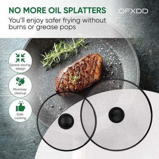 Stainless Steel Lid Splatter Screen - Set of 2: 8,2" & 10" - Frying Pan Oil Splash Guard