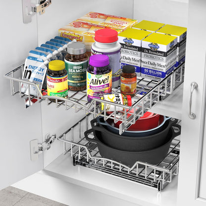 Simple Houseware Under Cabinet Pull Out Sliding Shelf, 21" Dx11 W, Chrome