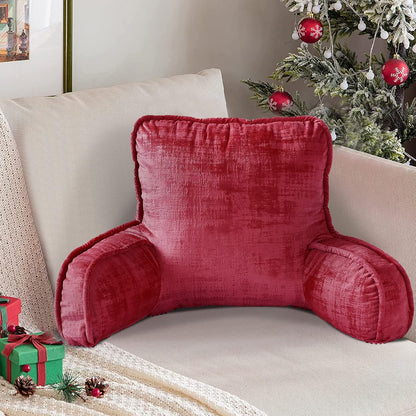 DIY Assembly Art Velvet Backrest Reading Bed Rest Pillow with Arms & Pockets, 18" H for Sitting in Bed Couch Sofa, Back Support Cushion with Removable Cover, 20"x18"x17", Aqua