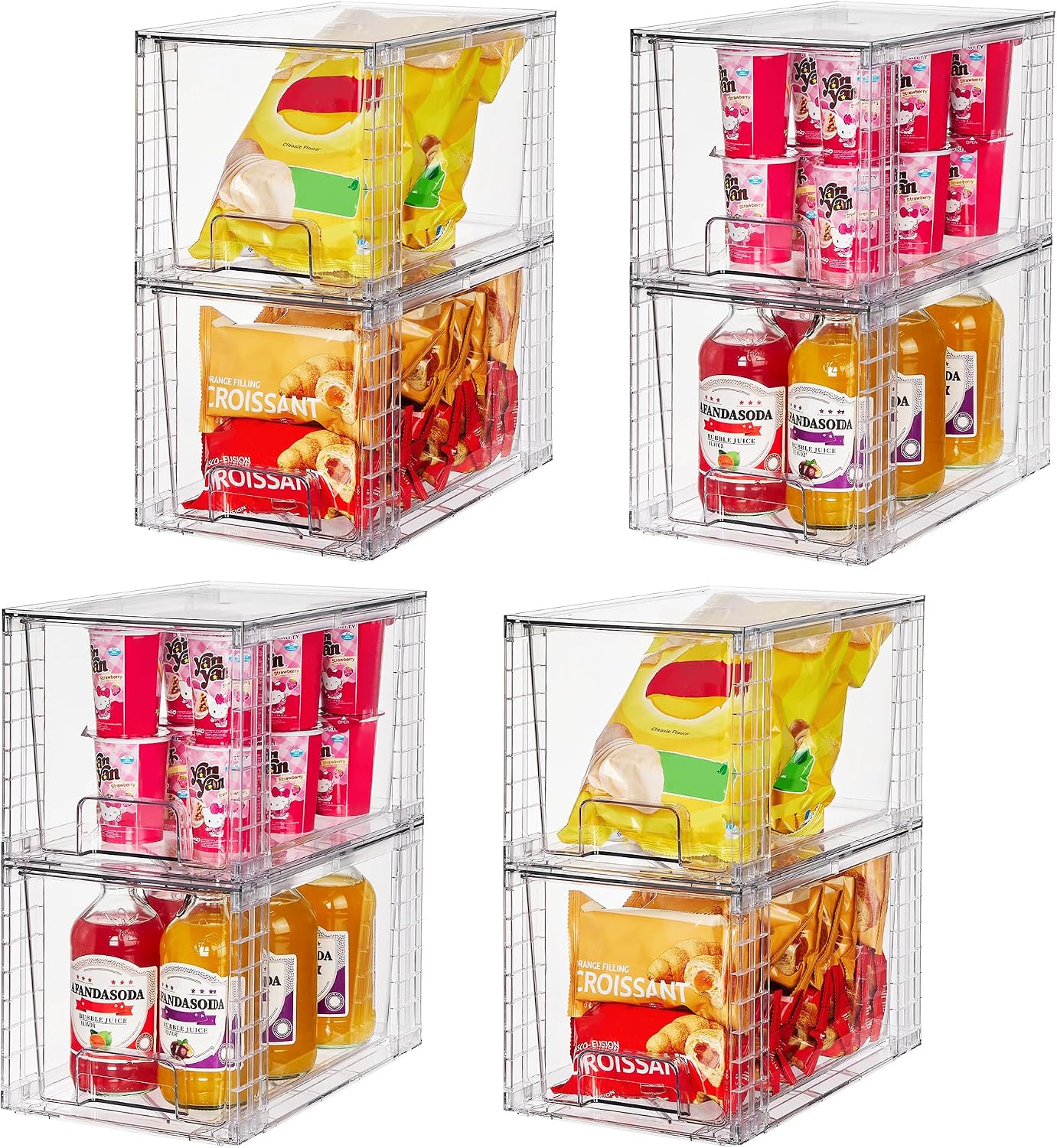 Vtopmart 4 Pack Large Stackable Storage Drawers, Clear | Easily Assemble Bathroom Closet Undersink Organizers and Storage Kitchen Cabinets,Pantry,Makeup,Medicine Organization