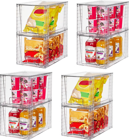 Vtopmart 4 Pack Large Stackable Storage Drawers, Clear | Easily Assemble Bathroom Closet Undersink Organizers and Storage Kitchen Cabinets,Pantry,Makeup,Medicine Organization