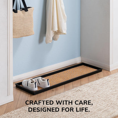 Anji Mountain Heavy Duty Waterproof Rubber Shoe Storage Mat Organizer/Boot Storage Tray Multi Use For Entryway with Coir, Tan Insert, Fits 2 Pair (24.5" Wide)