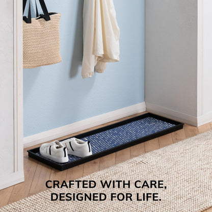 Anji Mountain Heavy Duty Waterproof Rubber Shoe Storage Mat Organizer/Boot Storage Tray Multi Use For Entryway with Coir, Tan Insert, Fits 2 Pair (24.5" Wide)