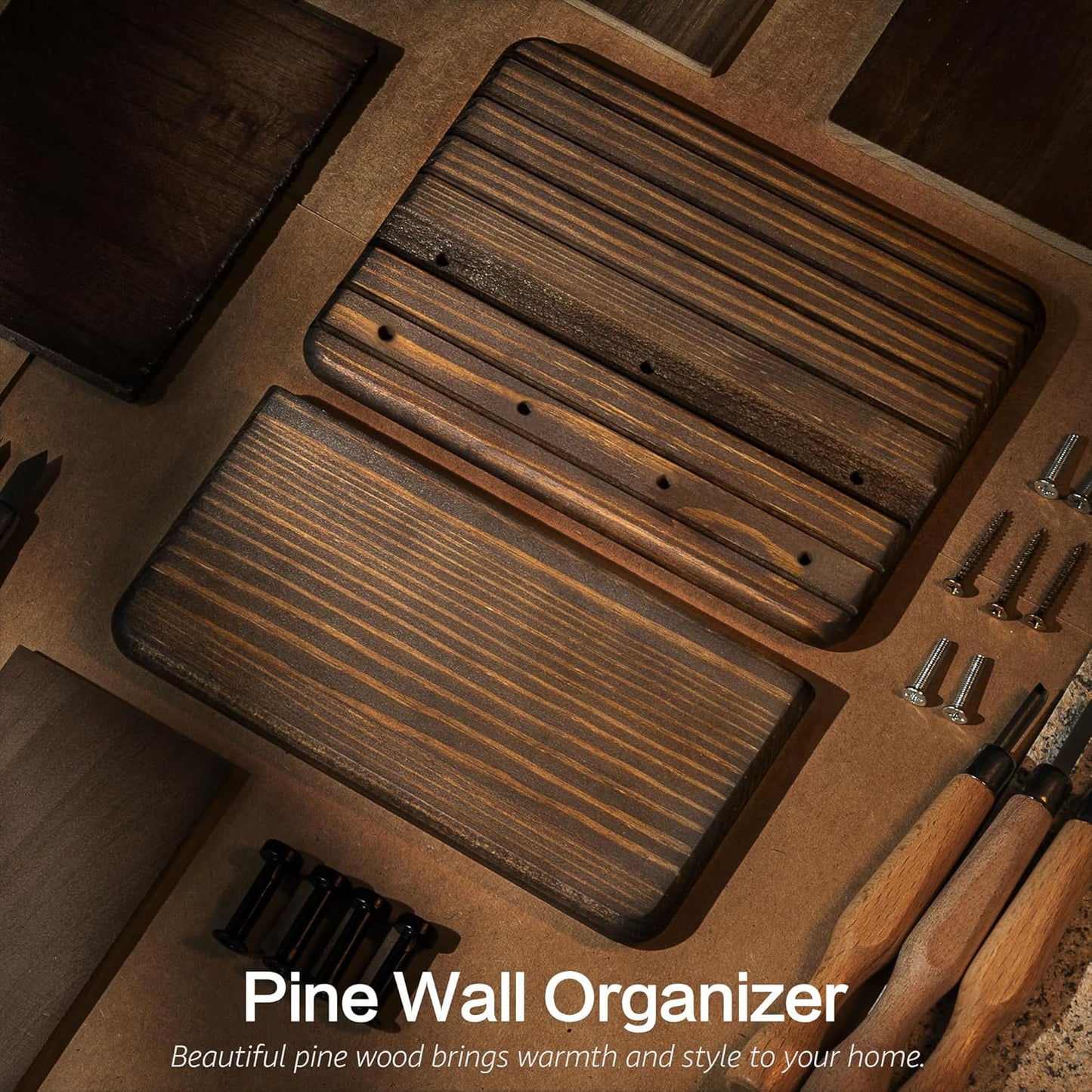 Rebee Vision Pine Wood Key Holder Wall Mount with Shelf for Entryway, Brown | 6 Key Hooks, Round Corner, Smooth&Hand-Friendly, Clear Wood Texture, Space-Saving Design, Organize Mail & Letter