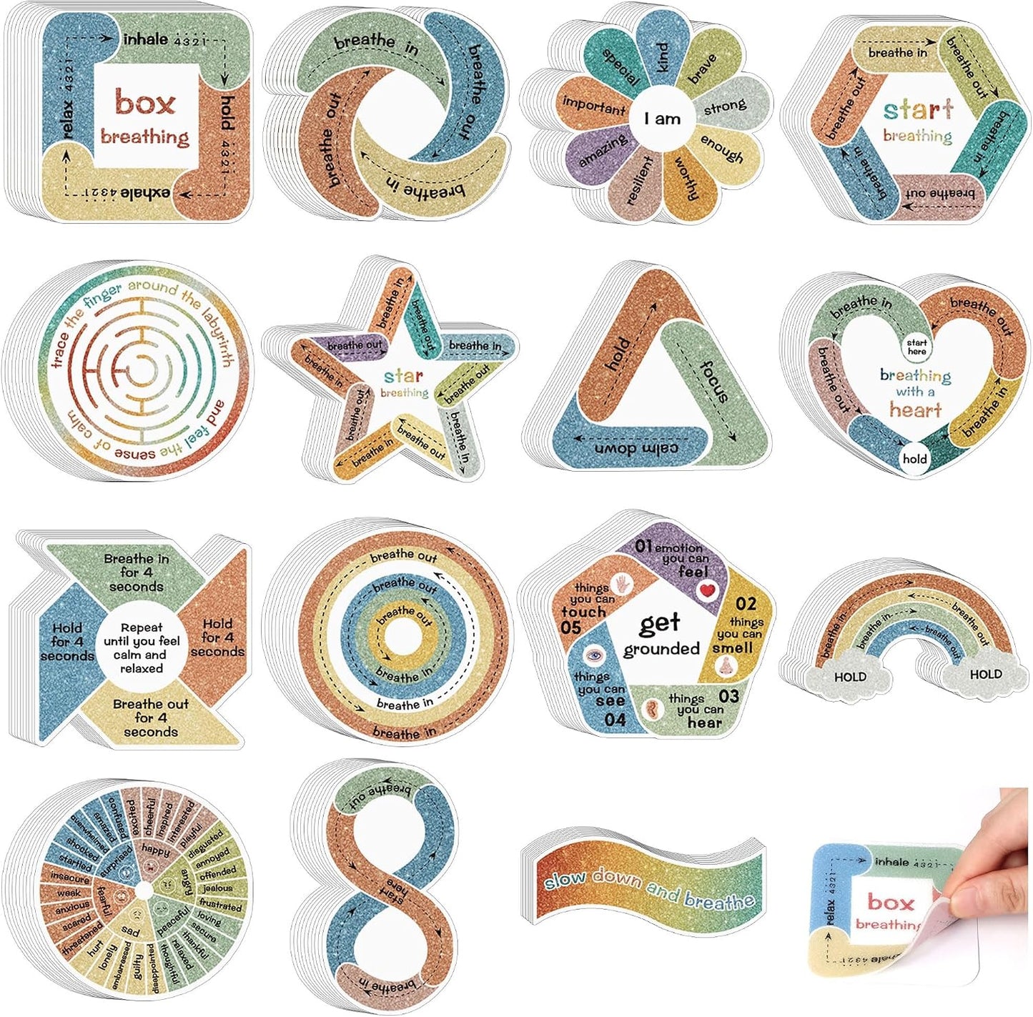 150Pcs Calm Stickers Anxiety Sensory Stickers Anxiety Relief Items(150) | Anti Stress,Tactile Textured,Breathe Exercises,Boho Calm Sticker,Waterproof Fidget,Adults Classroom Teacher Supplies