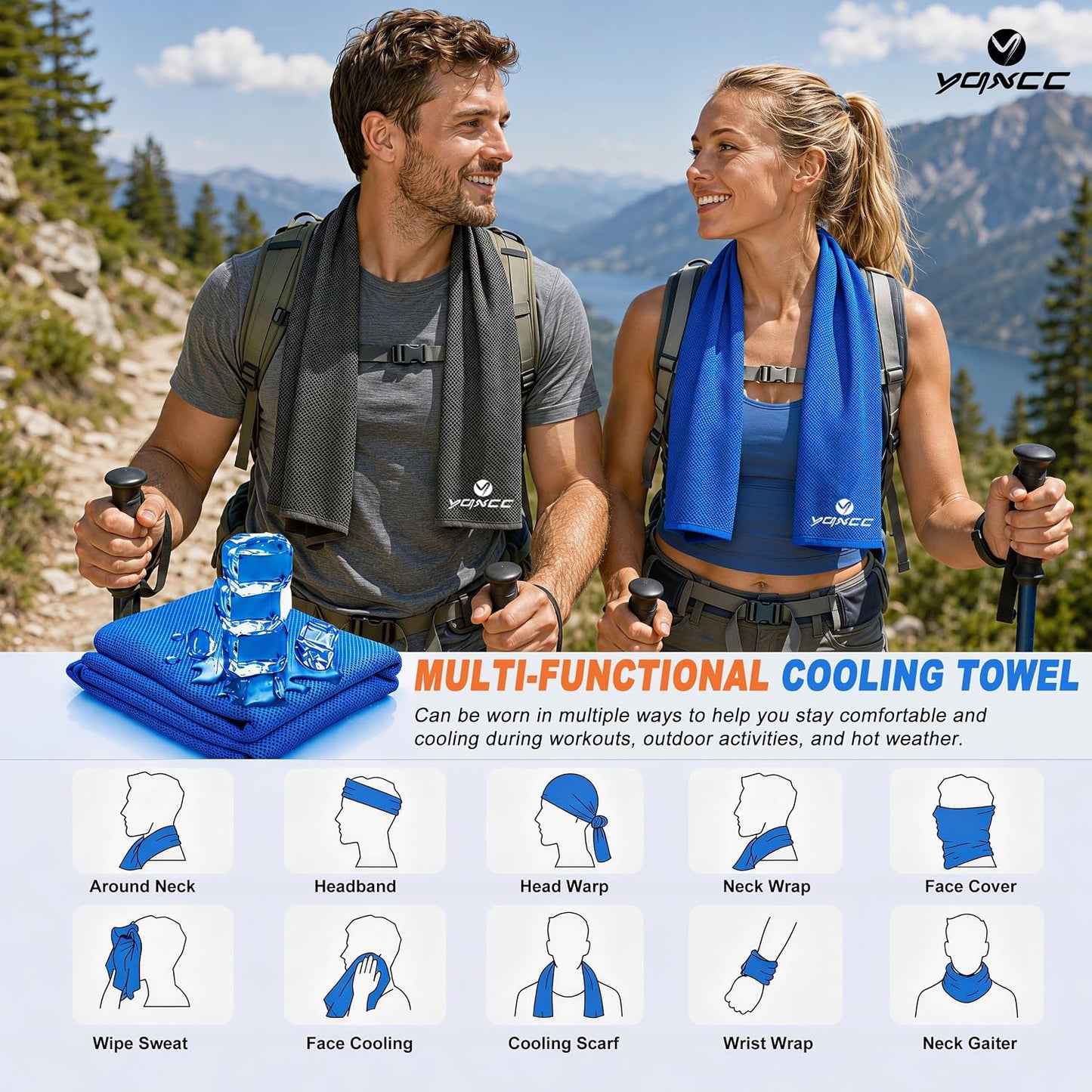 YQXCC 4 Pack Cooling Towels (47"x12"), Ice Cool Towels for Neck & Face | Soft Breathable Microfiber, Instant Cooling Neck Wraps, Ideal for Yoga, Golf, Gym, Running, Camping & Hot Weather