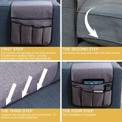 Sofa Armrest Organizer Non-Slip Remote Control Holders for Recliner Couch Chair Armchair Caddy with 5 Pockets for Table,Cell Phone,Ipad,Magazines,Books (Black, 13 x 35 Inch)