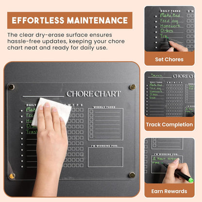 Acrylic Magnetic Chore Chart for Refrigerator, Transparent Clear Dry Erase Checklist Board for Kids and Family, Reusable Weekly Schedule Planner and to-Do List for Home, Fridge, Office, (9''x12)