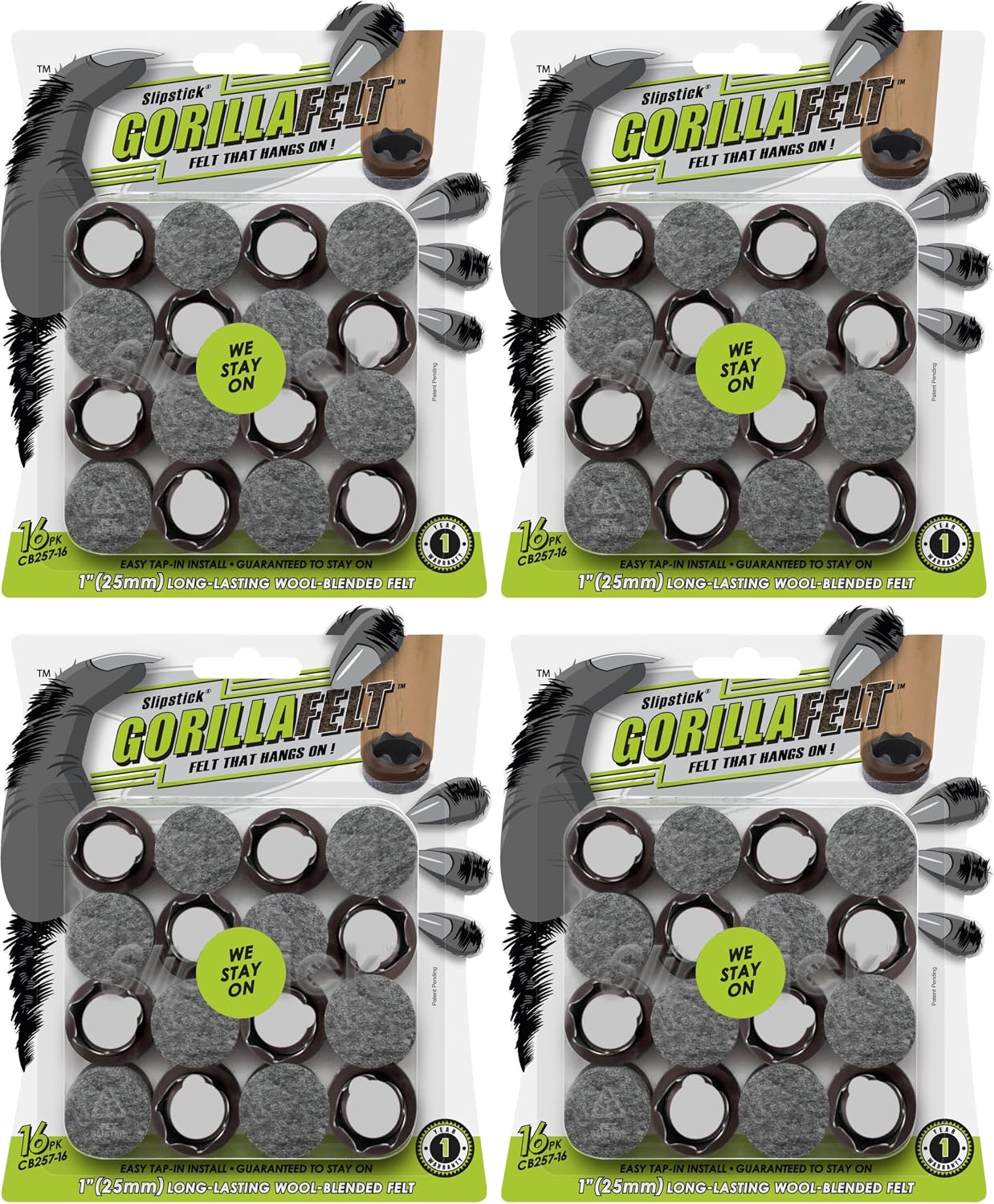 Slipstick Gorilla Felt Furniture Pads (189 Piece Variety Pack) Premium Furniture Pads & Chair Leg Floor Protectors for Hardwood Floors & Hard Surfaces