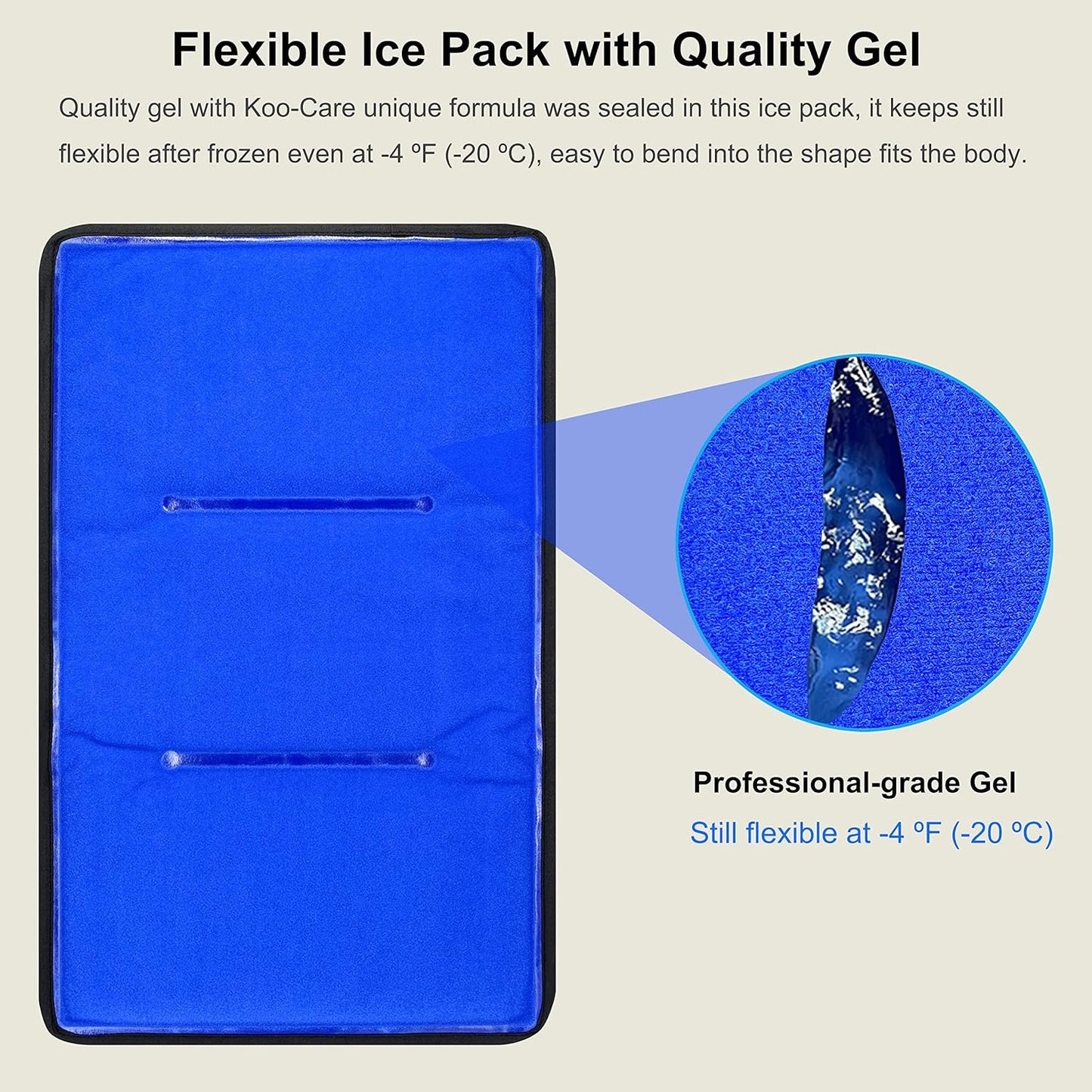Koo-Care Large Flexible Gel Ice Pack for Injuries Reusable Hot Cold Compress - Fit for Shoulder Arm, Back, Hip, Knee, Shin, Foot Pain Relief, Swelling, Physical Therapy (L, 11" x 14") Pack of 2