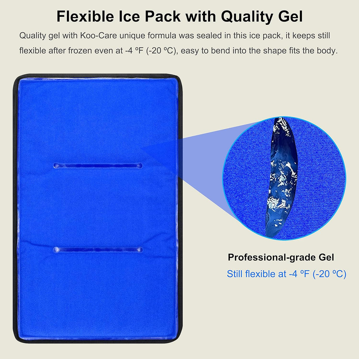 Koo-Care Large Flexible Gel Ice Pack for Injuries Reusable Hot Cold Compress - Fit for Shoulder Arm, Back, Hip, Knee, Shin, Foot Pain Relief, Swelling, Physical Therapy (L, 11" x 14") Pack of 2