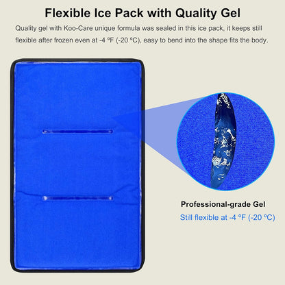 Koo-Care Large Flexible Gel Ice Pack for Injuries Reusable Hot Cold Compress - Fit for Shoulder Arm, Back, Hip, Knee, Shin, Foot Pain Relief, Swelling, Physical Therapy (L, 11" x 14") Pack of 2
