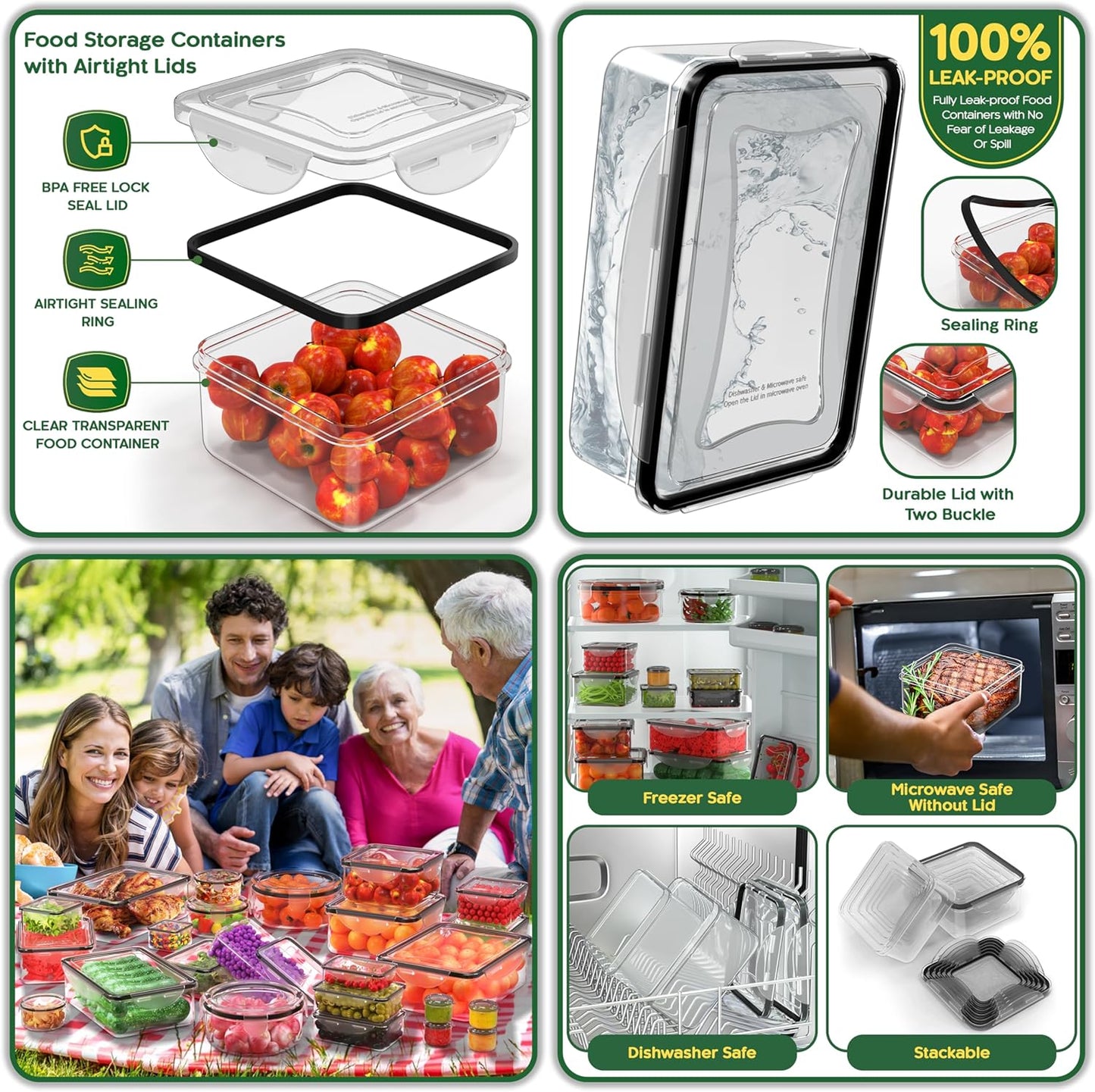5 Pack Large Fruit Storage Containers for Fridge with Removable Colander | Plastic Food Storage Containers with Lids Airtight-Leak Proof Refrigerator Organizers and Storage of Vegetable