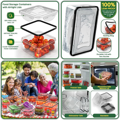 5 Pack Large Fruit Storage Containers for Fridge with Removable Colander | Plastic Food Storage Containers with Lids Airtight-Leak Proof Refrigerator Organizers and Storage of Vegetable