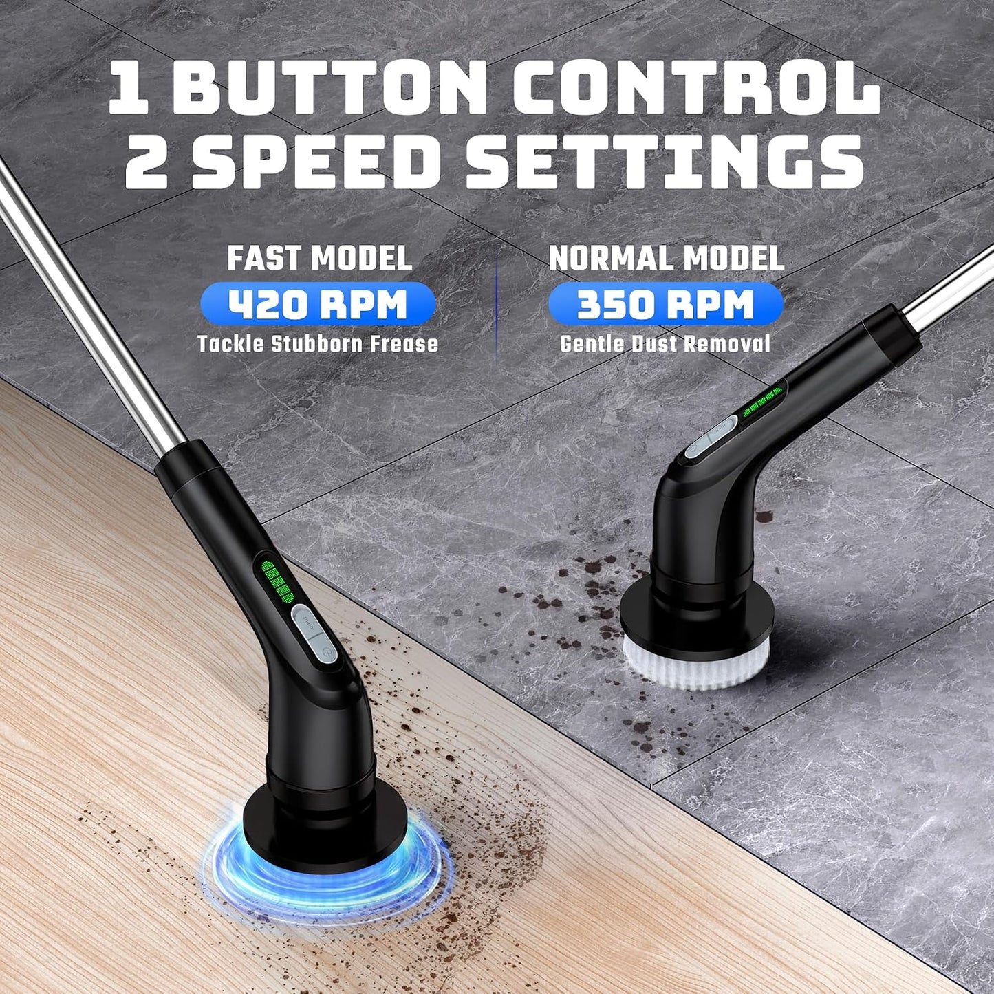 Electric Spin Scrubber for Bathroom: Shower Cleaner Brush with Long Handle (White1)