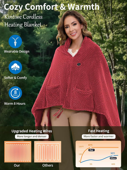 Heated Blanket Throw Battery Operated, Portable Wearable Heat Shawl Poncho | Cordless&Wearable,With 20000mAh Battery and 3 Heat Modes,Electric Heat Outdoor Camping Blanket for Stadium,Traveling,Picnics