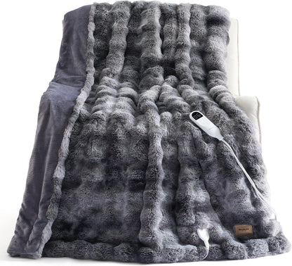 Bedsure Heated Blanket Electric Throw - Thick Striped Fast Heating Electric Blanket with Preheat Function, 6 Heat & 6 Timer (Up to 10H), 8H Auto Off, ETL Certified, Gifts for Women (50"x60", White)