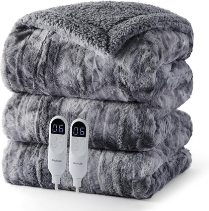 Bedsure Heated Blanket Throw, Soft Electric Blanket with Preheat, Cream