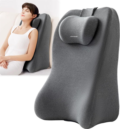 Memory Foam 27 Degree Wedge Pillow, Reading Sofa Back Support Lumbar Pillow for Couch & Bed, for Couples, for Sitting Up in Bed, Acid Reflux & Back Discomfort Relief, Removable Washable Cover, Gray