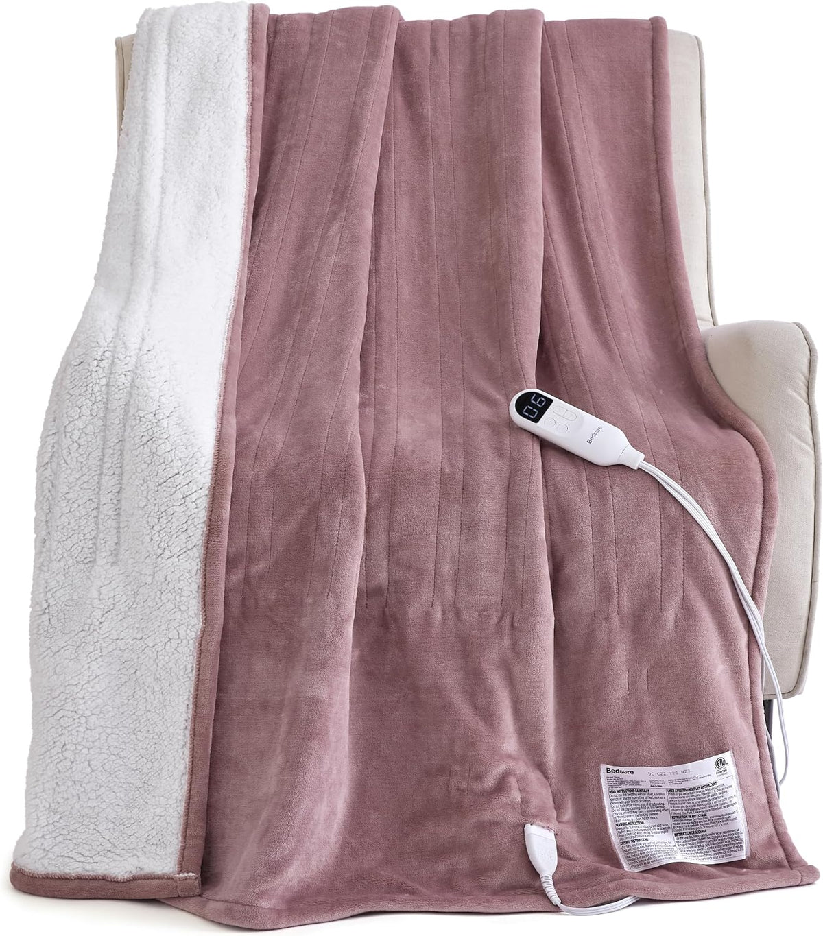 Bedsure Heated Blanket Throw, Soft Electric Blanket with Preheat, Cream