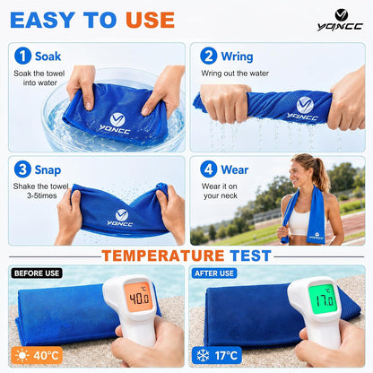 YQXCC 4 Pack Cooling Towels (47"x12"), Ice Cool Towels for Neck & Face | Soft Breathable Microfiber, Instant Cooling Neck Wraps, Ideal for Yoga, Golf, Gym, Running, Camping & Hot Weather