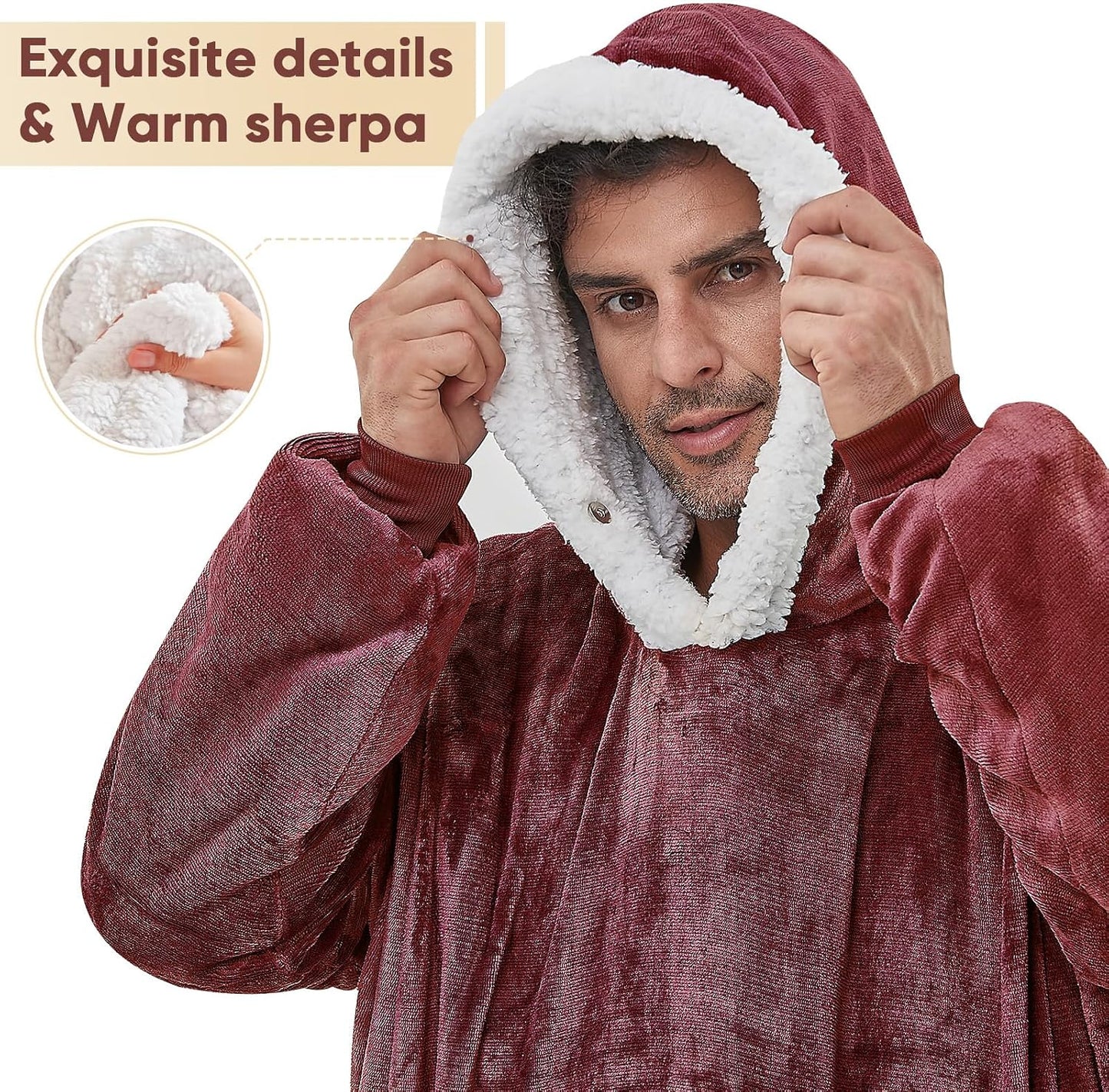 yescool Wearable Blanket Hoodie, Flannel Sherpa Fleece Blanket Sweatshirt for Adults Women Men,One Size Fits All - Colors A