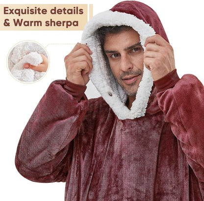 yescool Wearable Blanket Hoodie, Flannel Sherpa Fleece Blanket Sweatshirt for Adults Women Men,One Size Fits All - Colors A