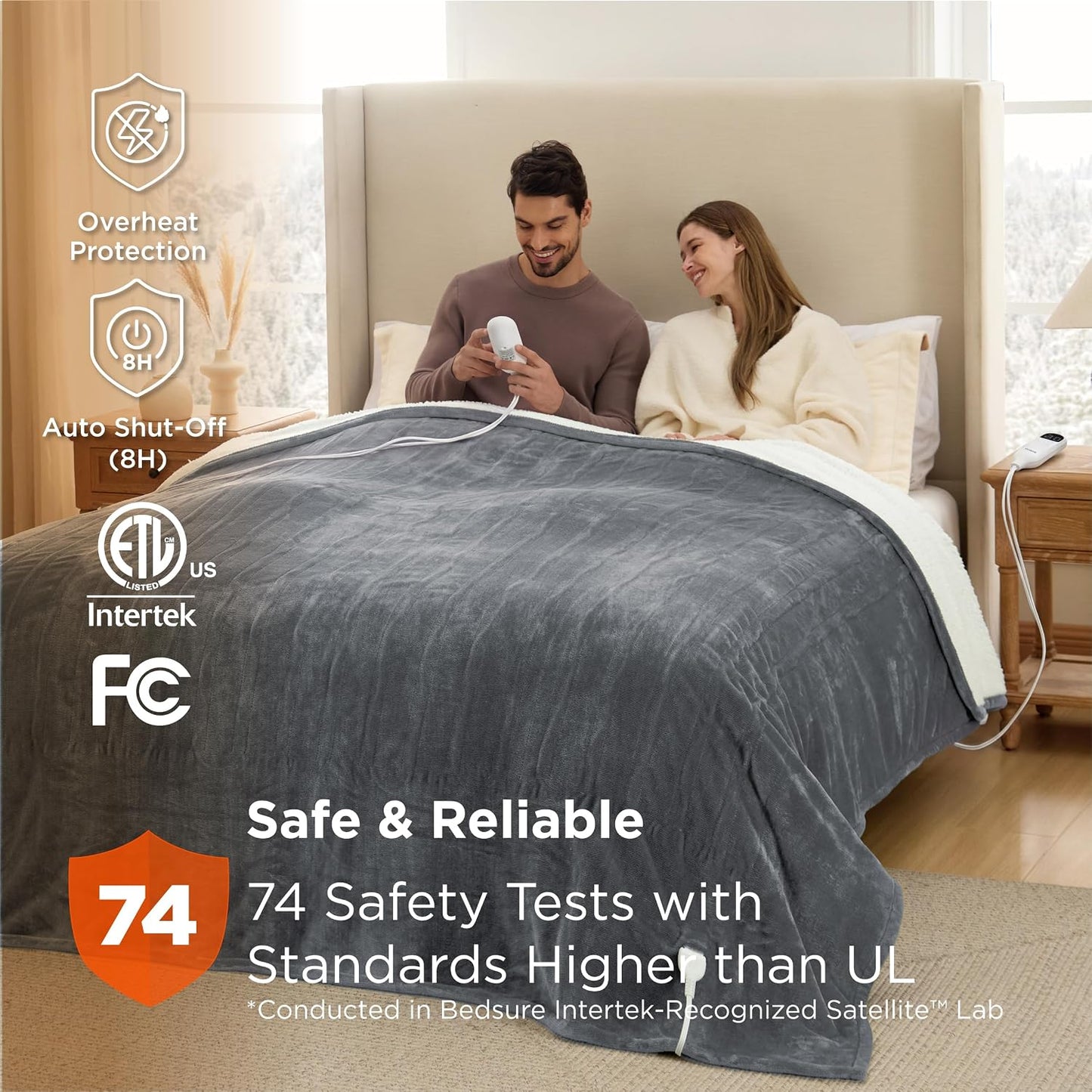 Bedsure Heated Blanket Throw Blanket with Preheat Function - Fast Heating Electric Blanket, Soft Flannel Throw with 6 Time Settings(Up to 10H), 6 Heating Settings, Gifts for Grandma (50"x60", Grey)