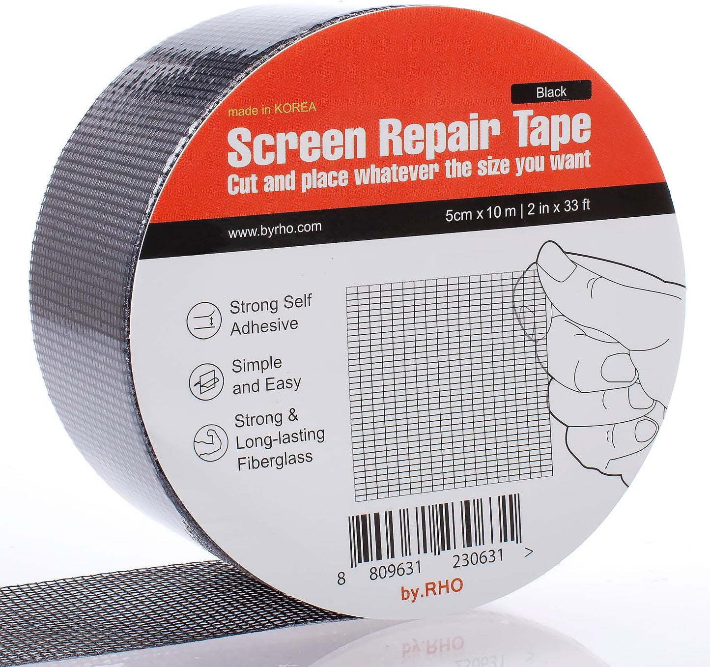 by.RHO Screen Repair Tape – Strong Self-Adhesive Window & Screen Door Repair Kit, Fiberglass Screen Patch 2"×33ft, Easy Cut and Apply, Indoor-Safe Adhesive, All-Weather (Black)
