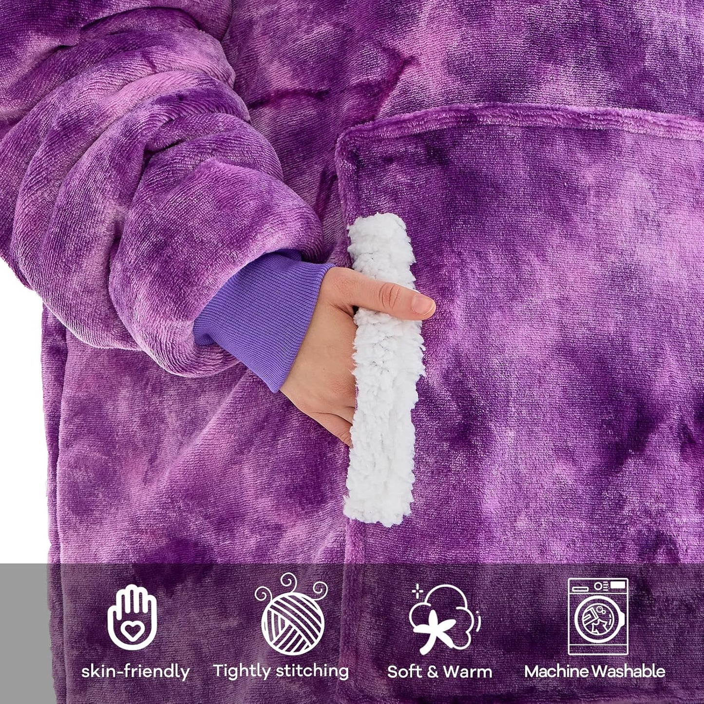 yescool Wearable Blanket Hoodie, Flannel Sherpa Fleece Blanket Sweatshirt for Adults Women Men,One Size Fits All - Colors B