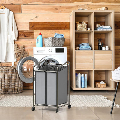 Simple Houseware 2-Bag Heavy Duty Laundry Sorter Rolling Cart, Dark Grey | Removable Bags and Lockable Wheels for Laundry Room Organization